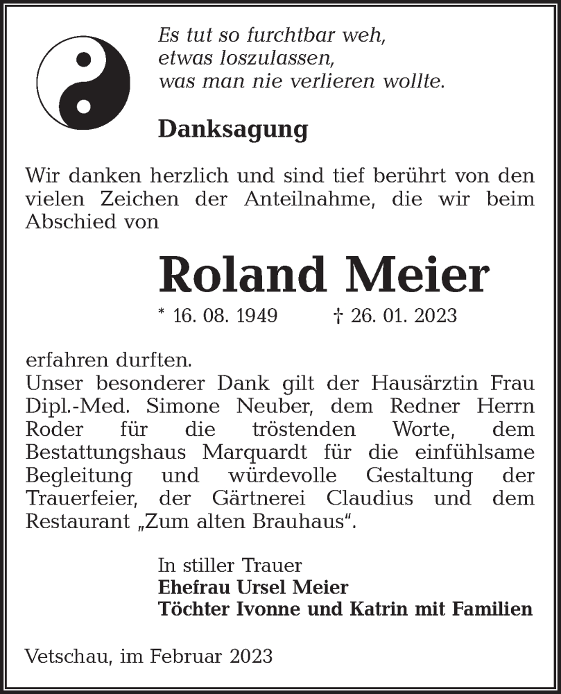 Traueranzeige für Roland Meier vom 25.02.2023 aus Lausitzer Rundschau