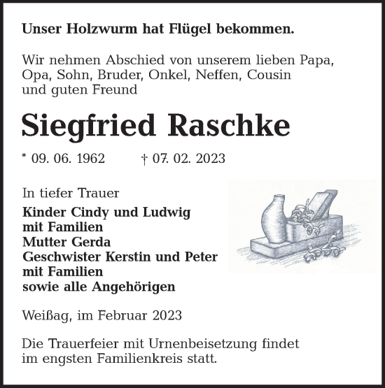 Traueranzeige von Siegfried Raschke von Lausitzer Rundschau