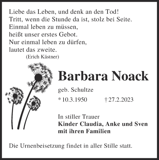 Traueranzeige von Barbara Noack von Lausitzer Rundschau