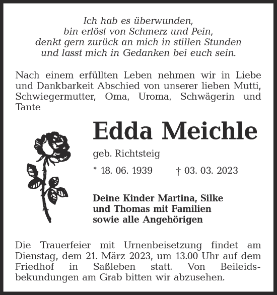 Traueranzeige von Edda Meichle von Lausitzer Rundschau