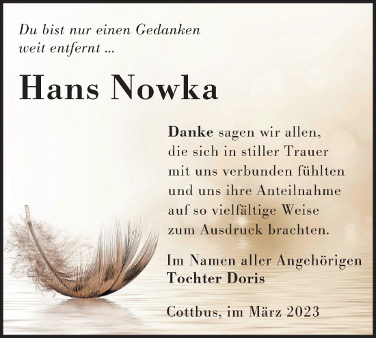 Traueranzeige von Hans Nowka von Lausitzer Rundschau