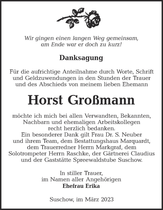 Traueranzeige von Horst Großmann von Lausitzer Rundschau