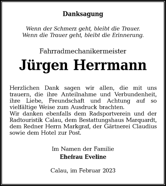 Traueranzeige von Jürgen Herrmann von Lausitzer Rundschau