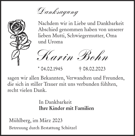 Traueranzeige von Karin Bohn von Lausitzer Rundschau