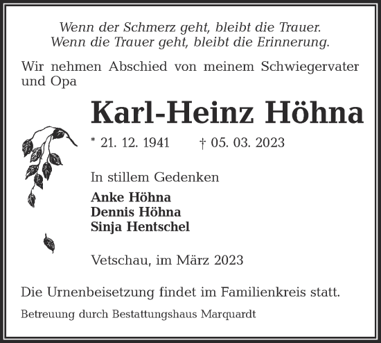 Traueranzeige von Karl-Heinz Höhna von Lausitzer Rundschau