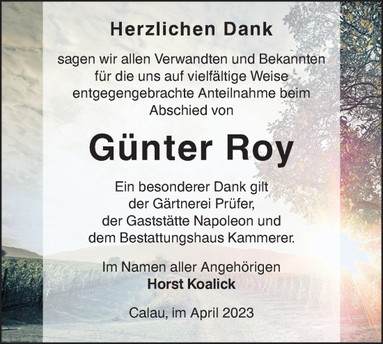 Traueranzeige von Günter Roy von Lausitzer Rundschau