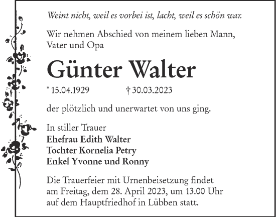 Traueranzeige von Günter Walter von Lausitzer Rundschau