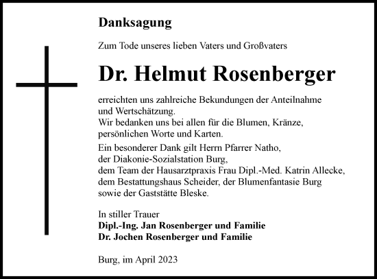 Traueranzeige von Helmut Rosenberger von Lausitzer Rundschau