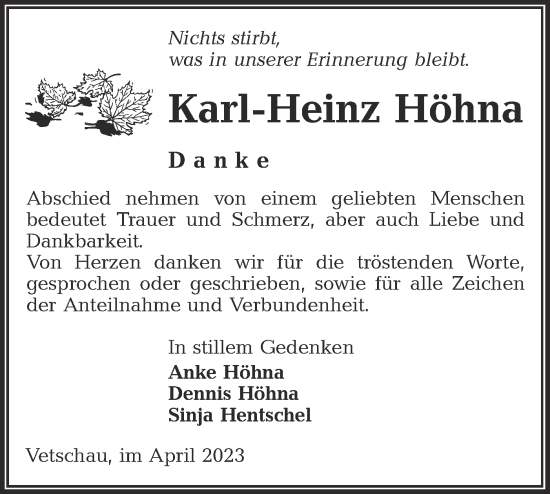 Traueranzeige von Karl-Heinz Höhna von Lausitzer Rundschau