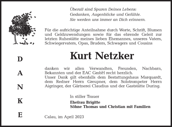 Traueranzeige von Kurt Netzker von Lausitzer Rundschau