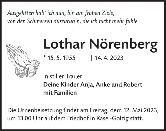 Traueranzeige von Lothar Nörenberg von Lausitzer Rundschau