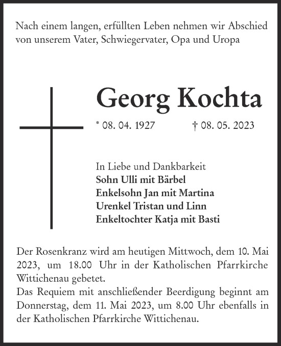 Traueranzeige von Georg Kochta von Lausitzer Rundschau