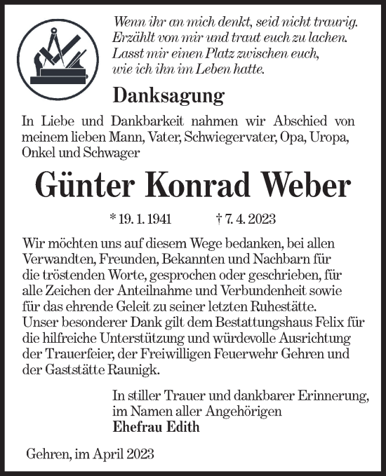 Traueranzeige von Günter Konrad Weber von Lausitzer Rundschau