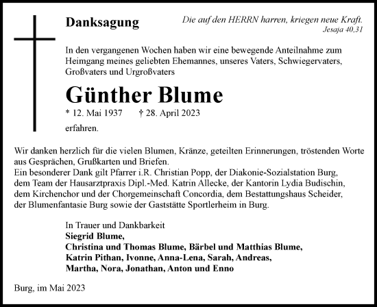 Traueranzeige von Günther Blume von Lausitzer Rundschau