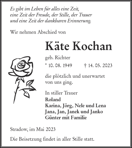 Traueranzeige von Käte Kochan von Lausitzer Rundschau