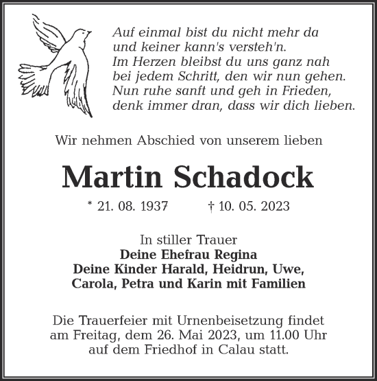Traueranzeige von Martin Schadock von Lausitzer Rundschau