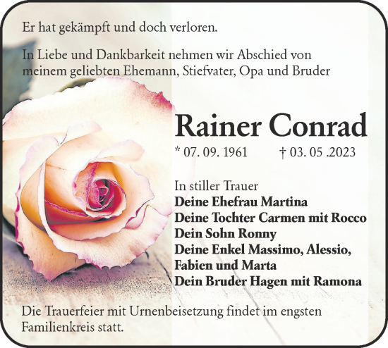 Traueranzeige von Rainer Conrad von Lausitzer Rundschau