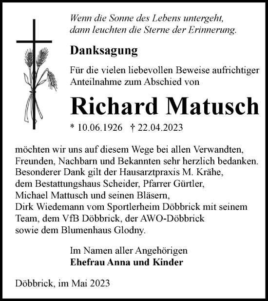 Traueranzeige von Richard Matusch von Lausitzer Rundschau