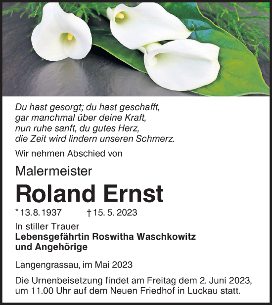 Traueranzeige von Roland Ernst von Lausitzer Rundschau