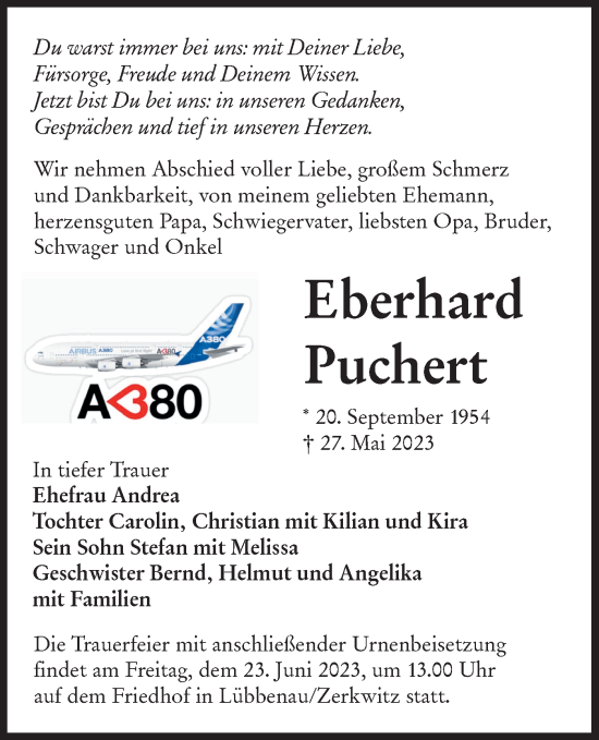 Traueranzeige von Eberhard Puchert von Lausitzer Rundschau