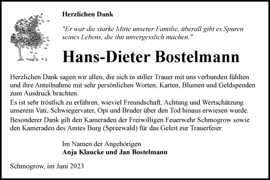 Traueranzeige von Hans-Dieter Bostelmann von Lausitzer Rundschau