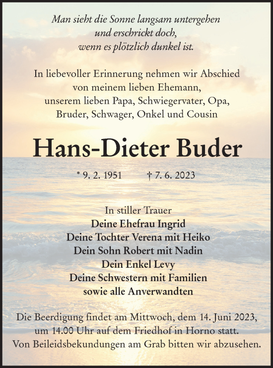 Traueranzeige von Hans-Dieter Buder von Lausitzer Rundschau