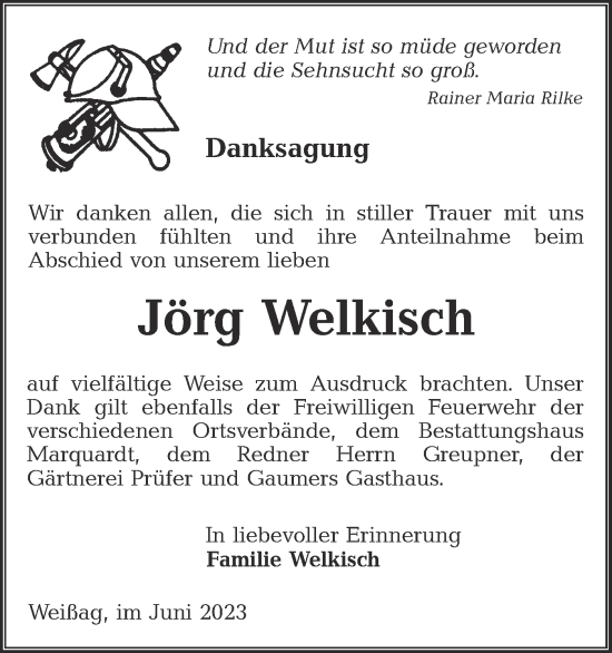 Traueranzeige von Jörg Welkisch von Lausitzer Rundschau