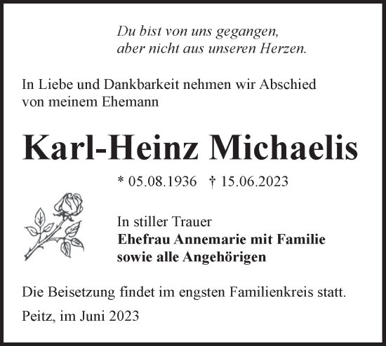 Traueranzeige von Karl-Heinz Michaelis von Lausitzer Rundschau