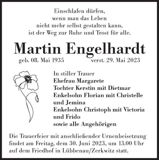 Traueranzeige von Martin Engelhardt von Lausitzer Rundschau