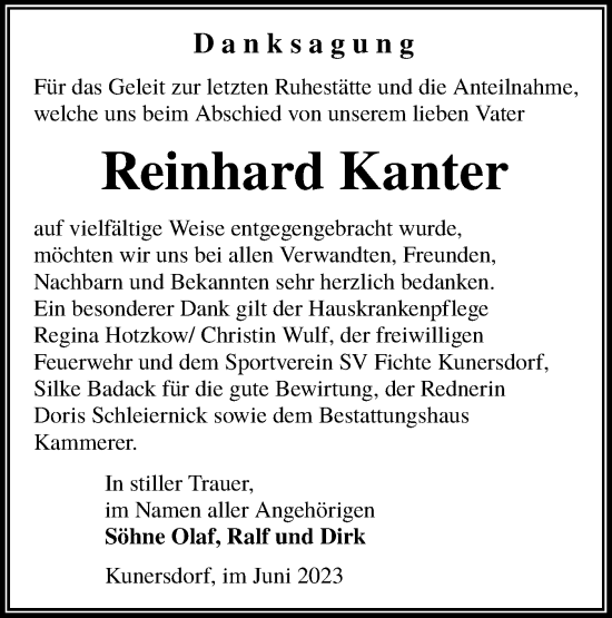 Traueranzeige von Reinhard Kanter von Lausitzer Rundschau