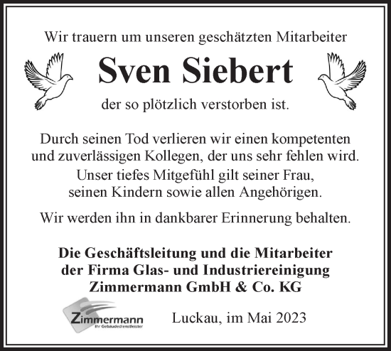 Traueranzeige von Sven Siebert von Lausitzer Rundschau