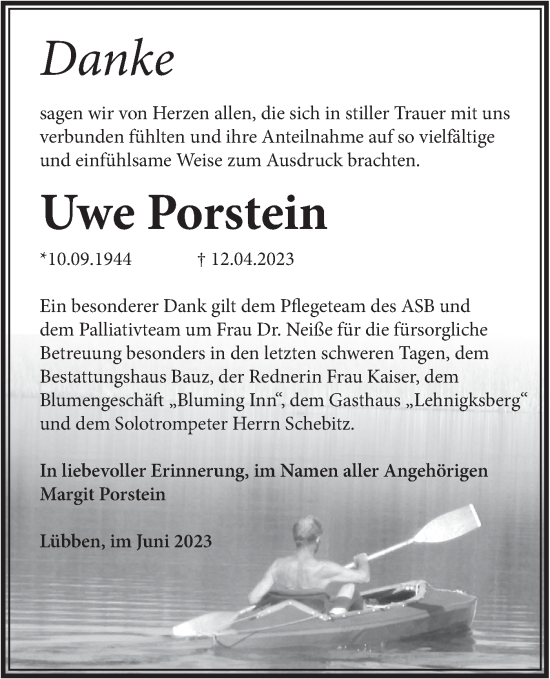 Traueranzeige von Uwe Porstein von Lausitzer Rundschau