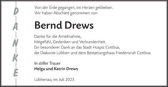 Traueranzeige von Bernd Drews von Lausitzer Rundschau