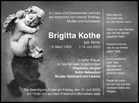 Traueranzeige von Brigitta Kothe von Lausitzer Rundschau