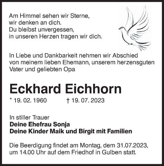 Traueranzeige von Eckhard Eichhorn von Lausitzer Rundschau