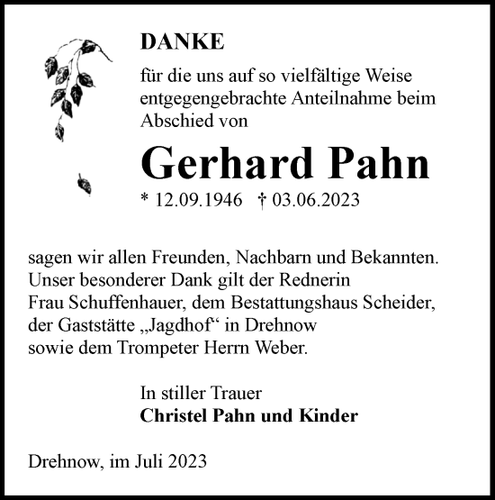 Traueranzeige von Gerhard Pahn von Lausitzer Rundschau