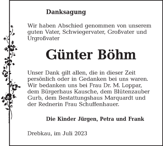 Traueranzeige von Günter Böhm von Lausitzer Rundschau