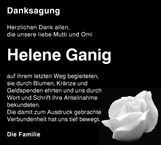 Traueranzeige von Helene Ganig von Lausitzer Rundschau