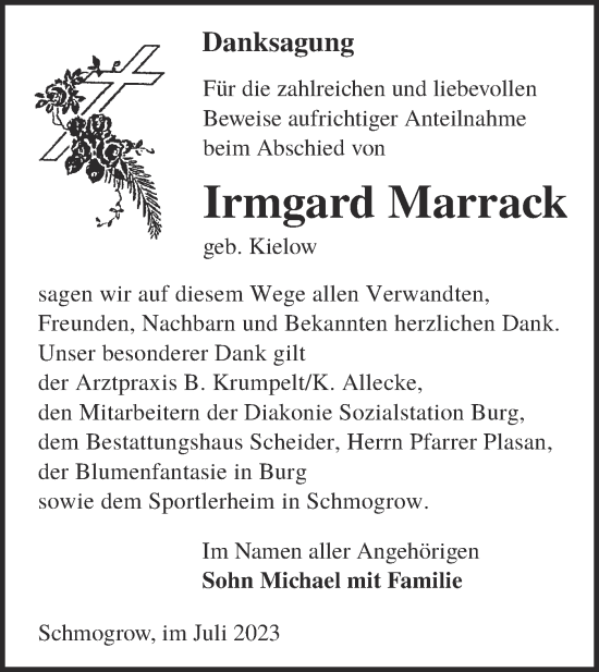 Traueranzeige von Irmgard Marrack von Lausitzer Rundschau