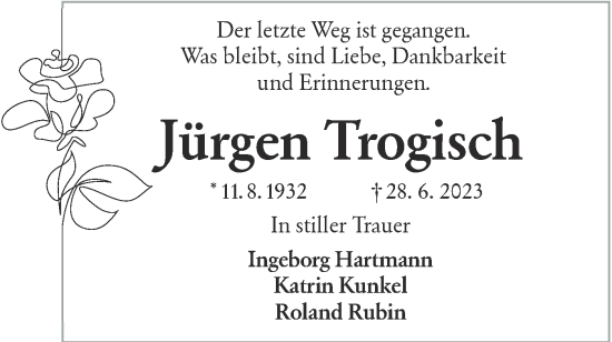 Traueranzeige von Jürgen Trogisch von Lausitzer Rundschau