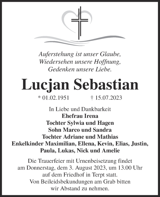 Traueranzeige von Lucjan Sebastian von Lausitzer Rundschau