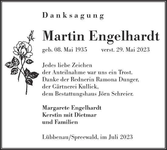 Traueranzeige von Martin Engelhardt von Lausitzer Rundschau