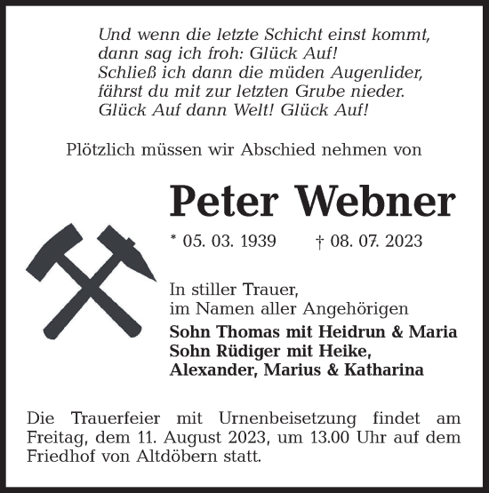 Traueranzeige von Peter Webner von Lausitzer Rundschau