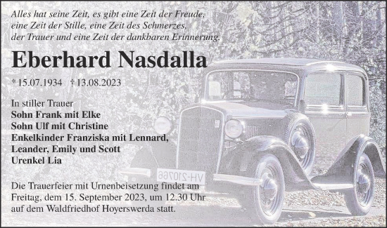 Traueranzeige von Eberhard Nasdalla von Lausitzer Rundschau