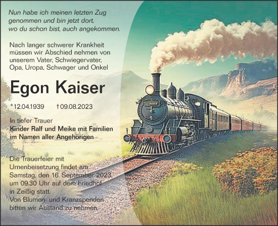 Traueranzeige von Egon Kaiser von Lausitzer Rundschau