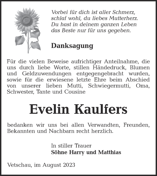 Traueranzeige von Evelin Kaulfers von Lausitzer Rundschau