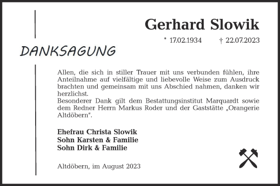 Traueranzeige von Gerhard Slowik von Lausitzer Rundschau