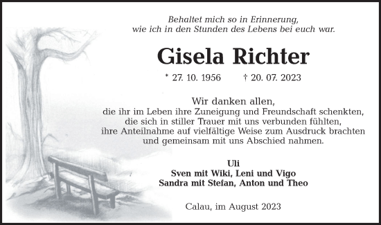 Traueranzeige von Gisela Richter von Lausitzer Rundschau