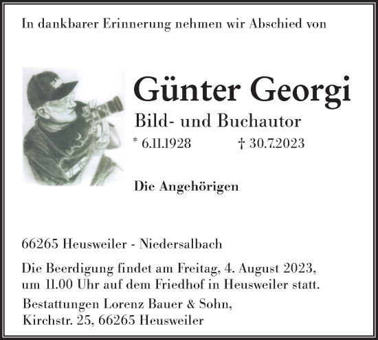 Traueranzeige von Günter Georgi von Lausitzer Rundschau