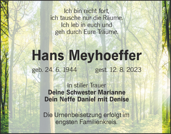 Traueranzeige von Hans Meyhoeffer von Lausitzer Rundschau